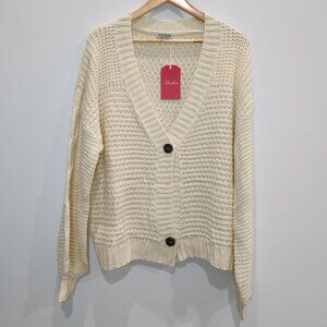 L12 Oversized Beige Cable Knit Cardigan Sweater LARGE NWT